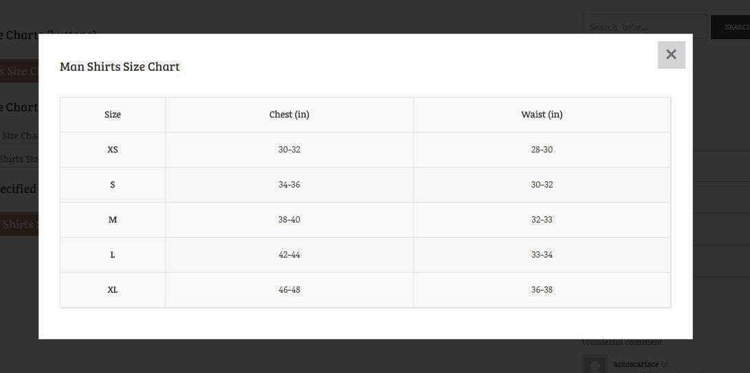 mua YITH Product Size Charts for WooCommerce