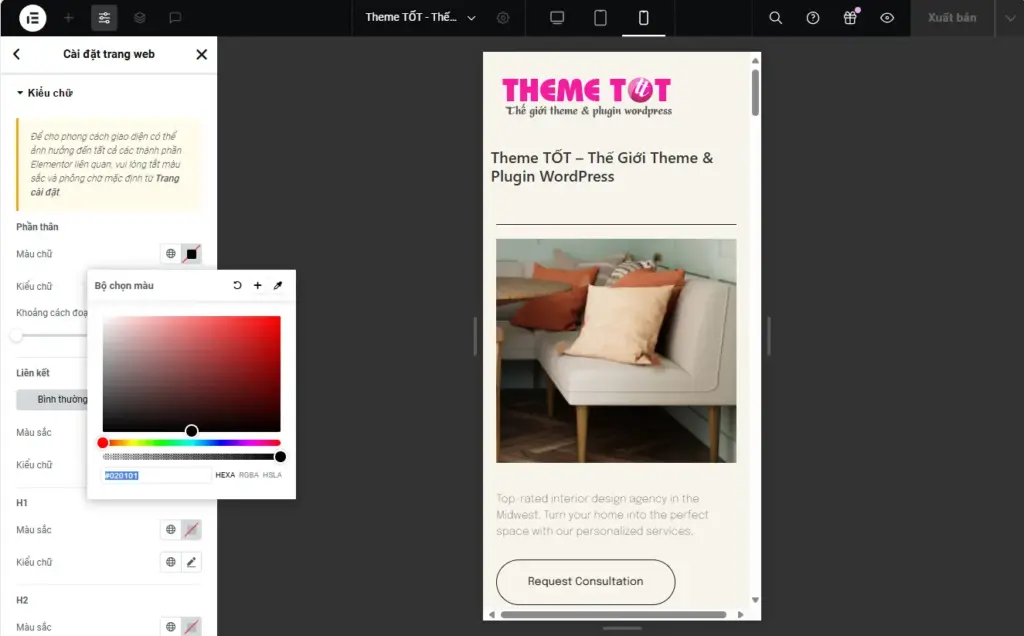 tùy chỉnh màu sắc, bố cục, phông chữ trên Elementor