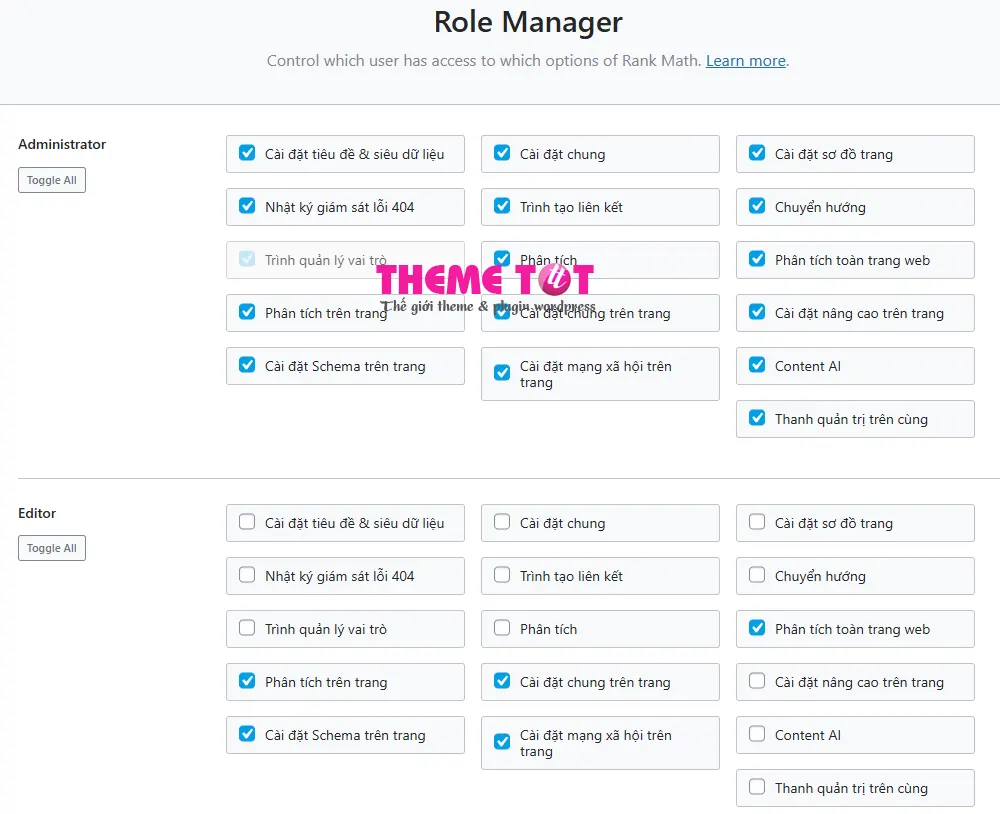 Trình quản lý vai trò trên Rank Math