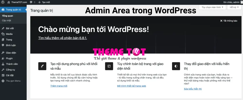 giới thiệu Admin Area wordpress