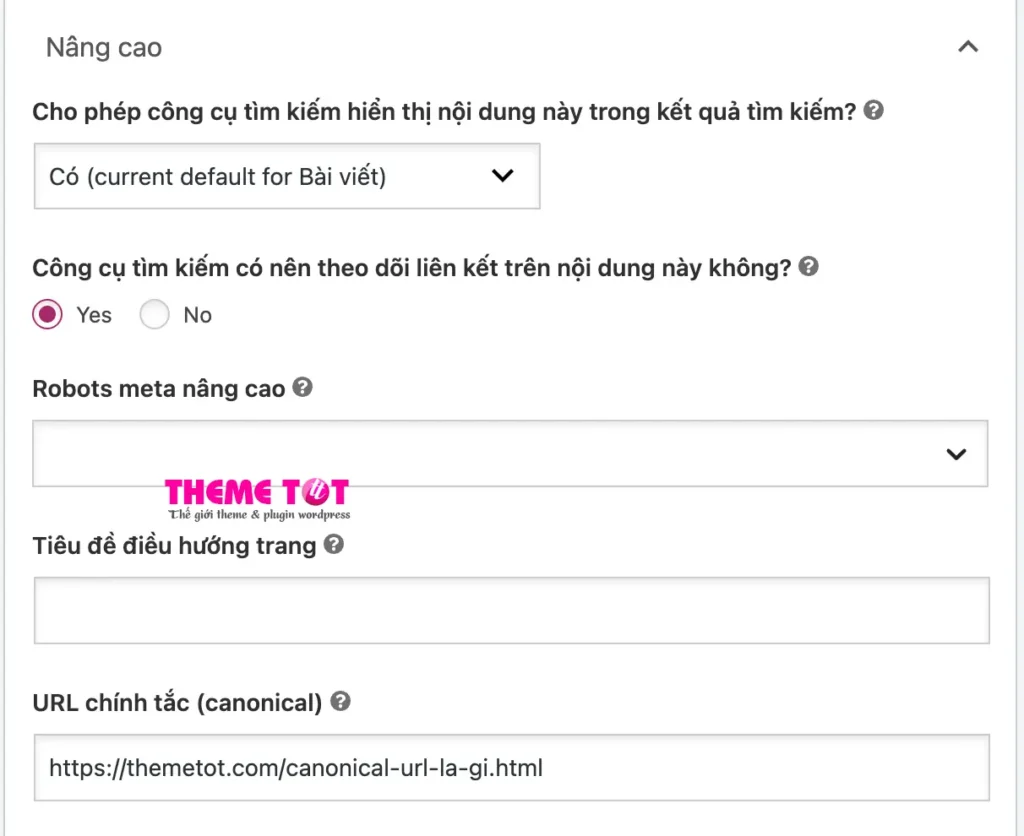Tạo canonical URL với plugin SEO