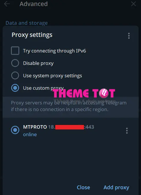 cài đặt Proxy MTProto trên telegram desktop