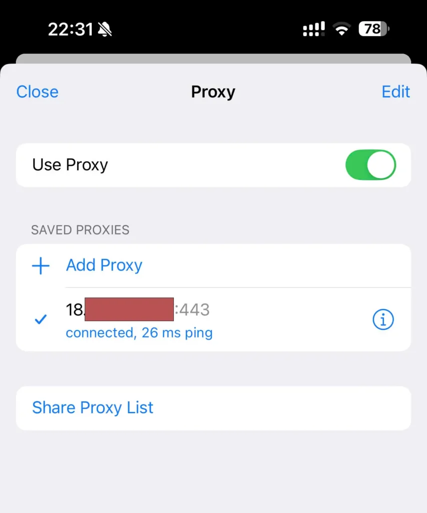 thêm Proxy MTProto trên iOS iphone