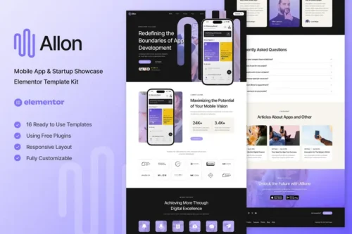 Mua Allon - Mobile App & Startup Showcase Elementor Template Kit giá rẻ