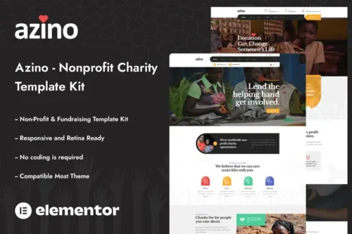 Mua Azino - Nonprofit Charity Elementor Template Kit giá rẻ