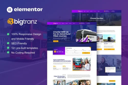 Mua BigTranz - Bus Charter Service & Rental Elementor Template Kit giá rẻ