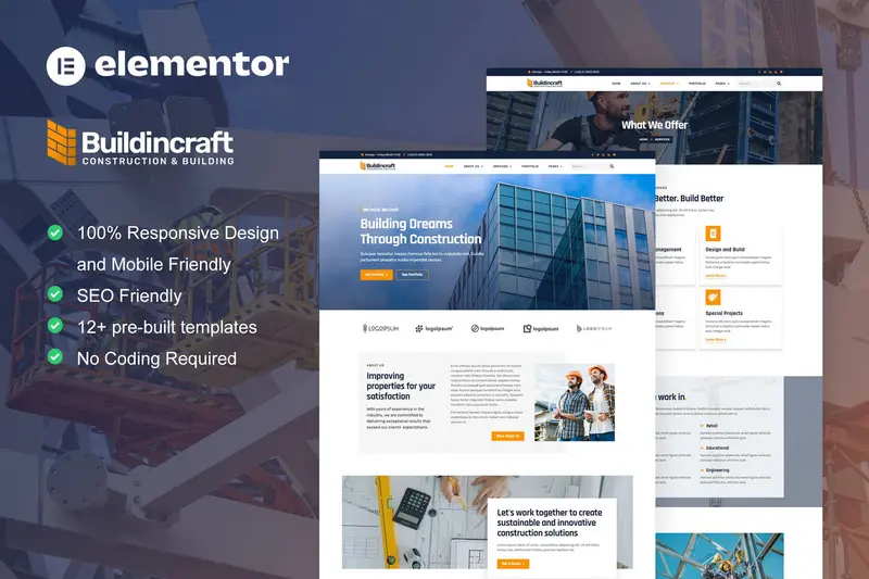 Mua BuildinCraft- Construction & Building Elementor Template Kit giá rẻ