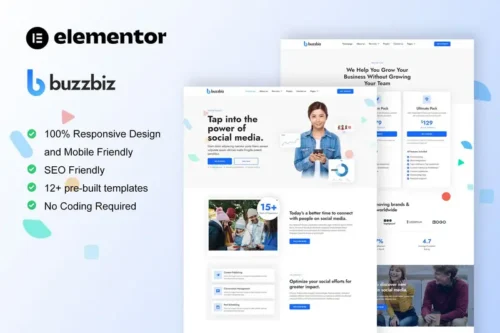 Mua BuzzBiz - Social Media Marketing Agency Elementor Pro Template Kit giá rẻ