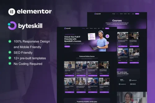 Mua ByteSkill - IT Online Course & Education Elementor Pro Template Kit giá rẻ