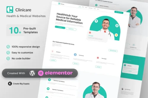 Mua Clinicare - Elementor Template Kit Health & Medical Websites giá rẻ