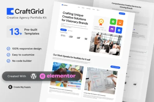 Mua CraftGrid - Creative Agency Portfolio Elementor Template Kit giá rẻ