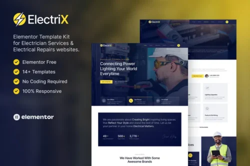 Mua Electrix – Electrician Services & Electrical Repairs Elementor Template Kit giá rẻ