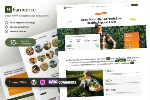 Mua Farmorice – Local Farm & Organic Agriculture Elementor Template Kit giá rẻ