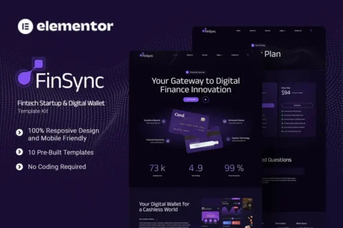 Mua FinSync - Fintech Startup & Digital Wallet Elementor Template Kit giá rẻ