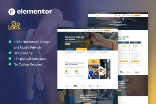 Mua GoLock - Locksmith & Key Maker Service Elementor Pro Template Kit giá rẻ