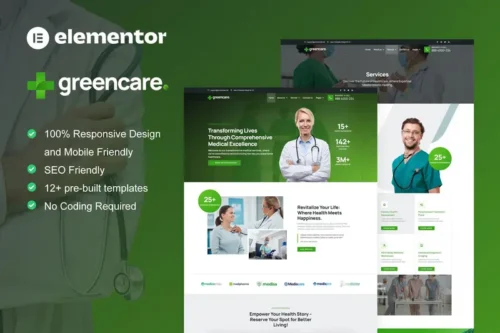 Mua GreenCare - Medical Services Elementor Pro Template Kit giá rẻ