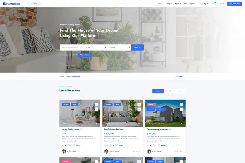 Mua HomeRadar - Real Estate & Listing WordPress Theme giá rẻ