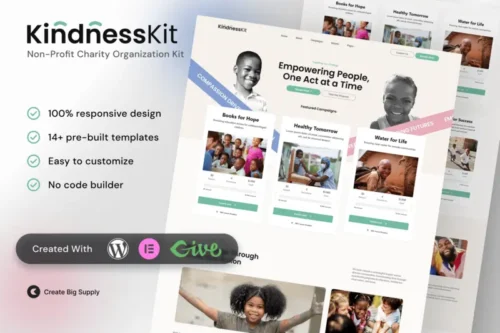 Mua KindnessKit - Non-Profit & Charity Elementor Template Kit – Donation & Fundraising giá rẻ