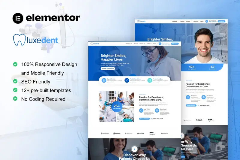 Mua LuxeDent - Dentist & Dental Care Elementor Pro Template Kit giá rẻ
