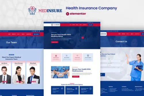 Mua MedInsure - Health Insurance Company Elementor Pro Template Kit giá rẻ