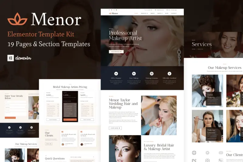 Mua Menor - Makeup Artist & Hair Stylist Elementor Pro Template Kit giá rẻ