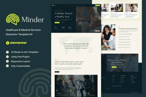 Mua Minder - Mental Health & Therapy Elementor Template Kit giá rẻ