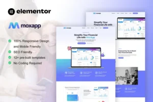 Mua MoxApp - Mobile App & Fintech Startup Elementor Pro Template Kit giá rẻ