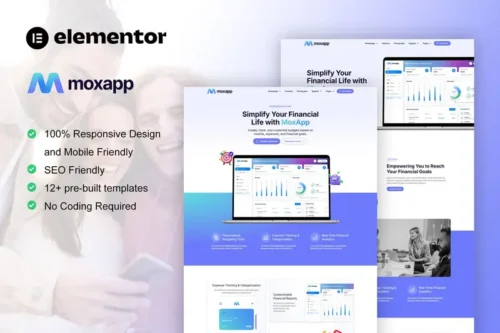 Mua MoxApp - Mobile App & Fintech Startup Elementor Pro Template Kit giá rẻ