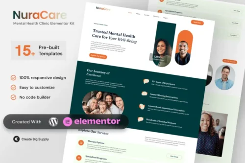 Mua NuraCare - Mental Health Clinic Elementor Template Kit giá rẻ