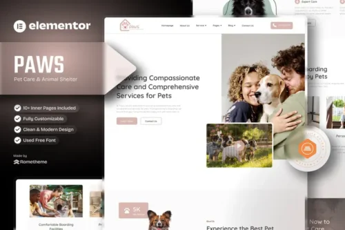 Mua Paws - Pet Care and Animal Shelter Elementor Template Kit giá rẻ