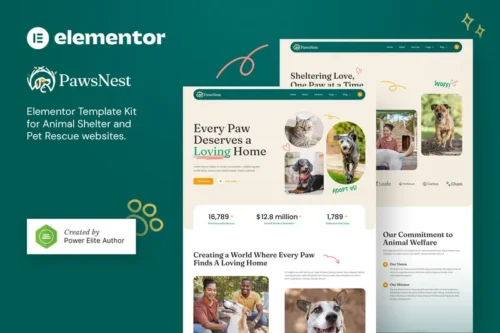 Mua PawsNest – Animal Shelter & Pet Rescue Elementor Template Kit giá rẻ