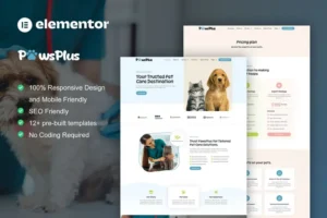 Mua PawsPlus - Pet Care & Veterinary Elementor Template Kit giá rẻ