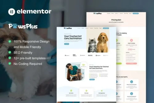Mua PawsPlus - Pet Care & Veterinary Elementor Template Kit giá rẻ