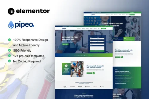 Mua Pipeo - Plumbing Service Elementor Pro Template Kit giá rẻ