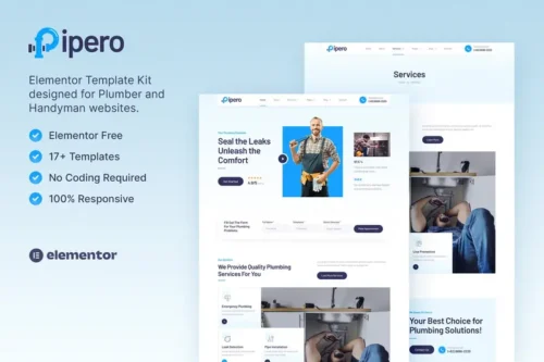 Mua Pipero – Plumber & Handyman Services Elementor Template Kit giá rẻ