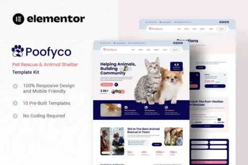 Mua Poofyco - Pet Rescue & Animal Shelter Elementor Template Kit giá rẻ