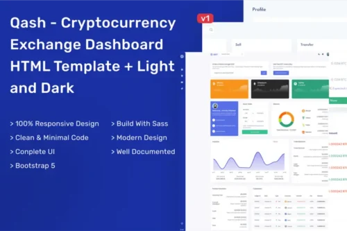 Mua Qash - Cryptocurrency Exchange HTML Dashboard giá rẻ