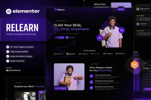 Mua Relearn - Online Courses & E-Learning Elementor Template Kit giá rẻ