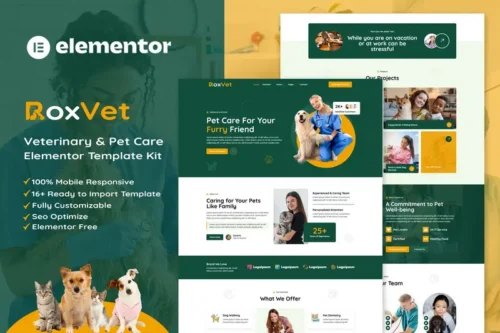 Mua RoxVet - Veterinary & Pet Care Services Elementor Template Kit giá rẻ