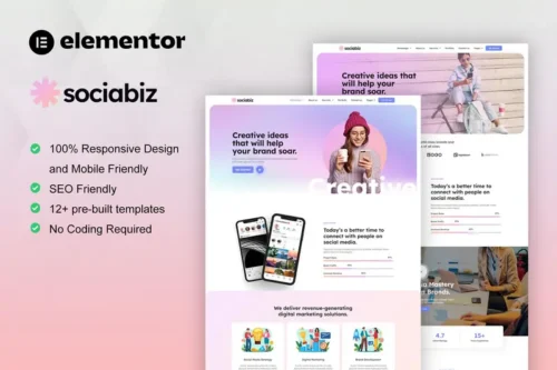 Mua SociaBiz - Digital Marketing Agency Elementor Pro Template Kit giá rẻ