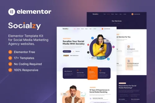Mua Socialzy – Social Media Marketing Agency Elementor Template Kit giá rẻ
