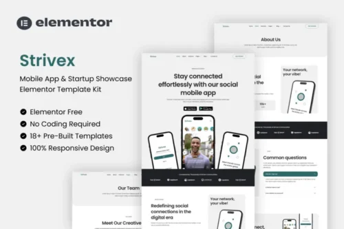 Mua Strivex - Mobile App & Startup Showcase Elementor Template Kit giá rẻ