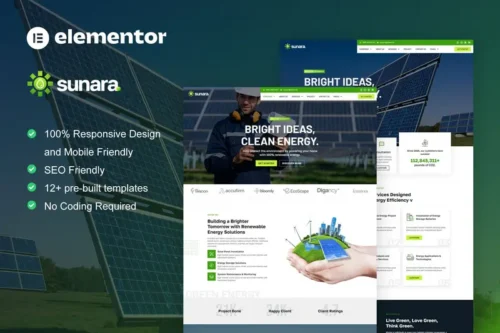 Mua Sunara - Solar & Renewable Energy Elementor Pro Template Kit giá rẻ