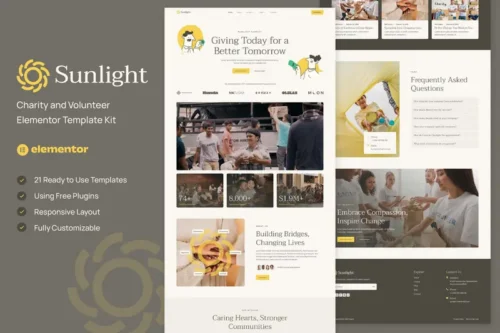 Mua Sunlight - Charity and Volunteer Elementor Template Kit giá rẻ