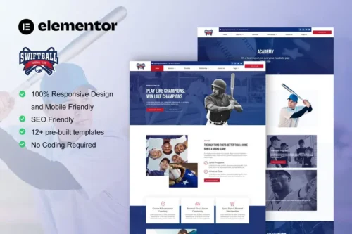 Mua SwiftBall - BaseBall Team & Sport Club Elementor Pro Template Kit giá rẻ