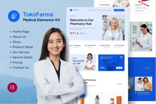Mua TokoFarma - Ecommerce Medicinal Store Elementor Template Kit giá rẻ