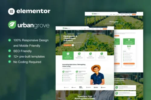 Mua UrbanGrove - Hydroponic & Agriculture Elementor Template Kit giá rẻ