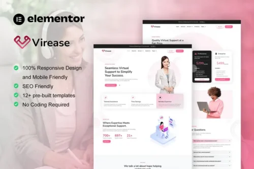 Mua Virease - Virtual Assistant Service Elementor Pro Template Kit giá rẻ