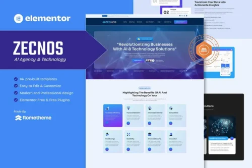 Mua Zecnos - AI Agency & Technology Elementor Template Kit giá rẻ