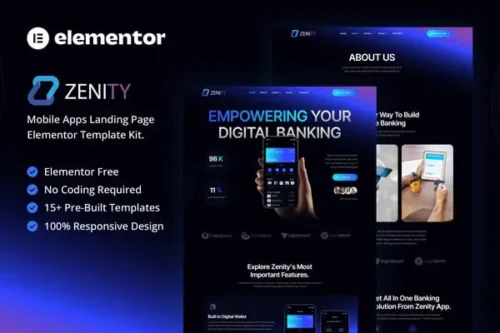 Mua Zenity – Mobile App Landing Page Elementor Template Kit giá rẻ